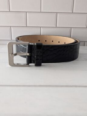 Streets Ahead Embossed Crocodile Leather Belt with Brushed Nickel Buckle